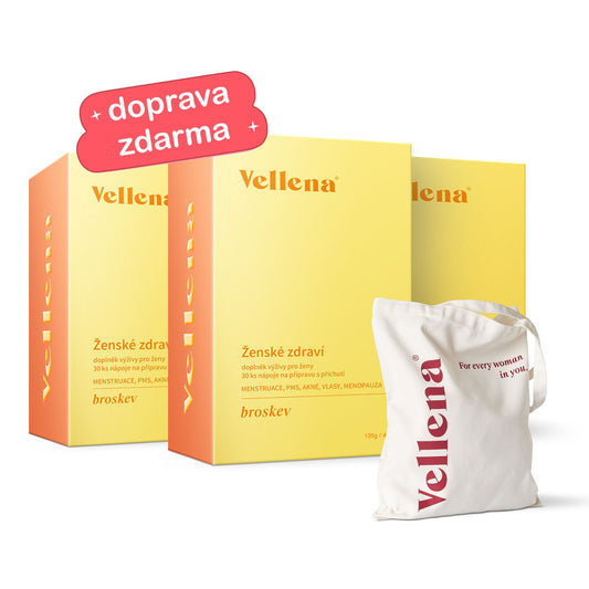 Ženské zdraví | Nápoj 3PACK + taška ZDARMA | Broskev | Vellena