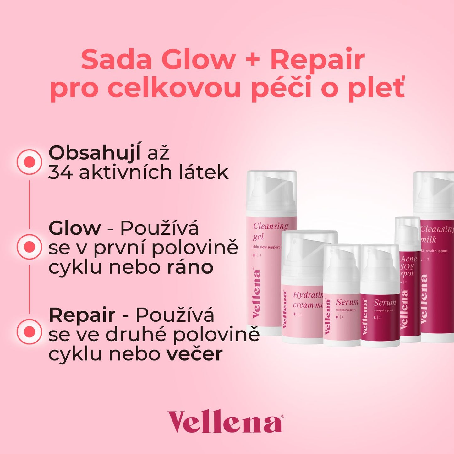 Sada Glow + Repair pro celkovou péči o pleť | Vellena